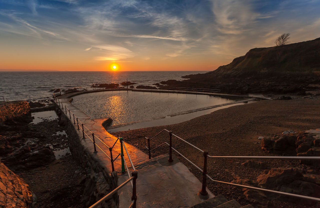 Bathing pools at sunrise in Guernsey, UK