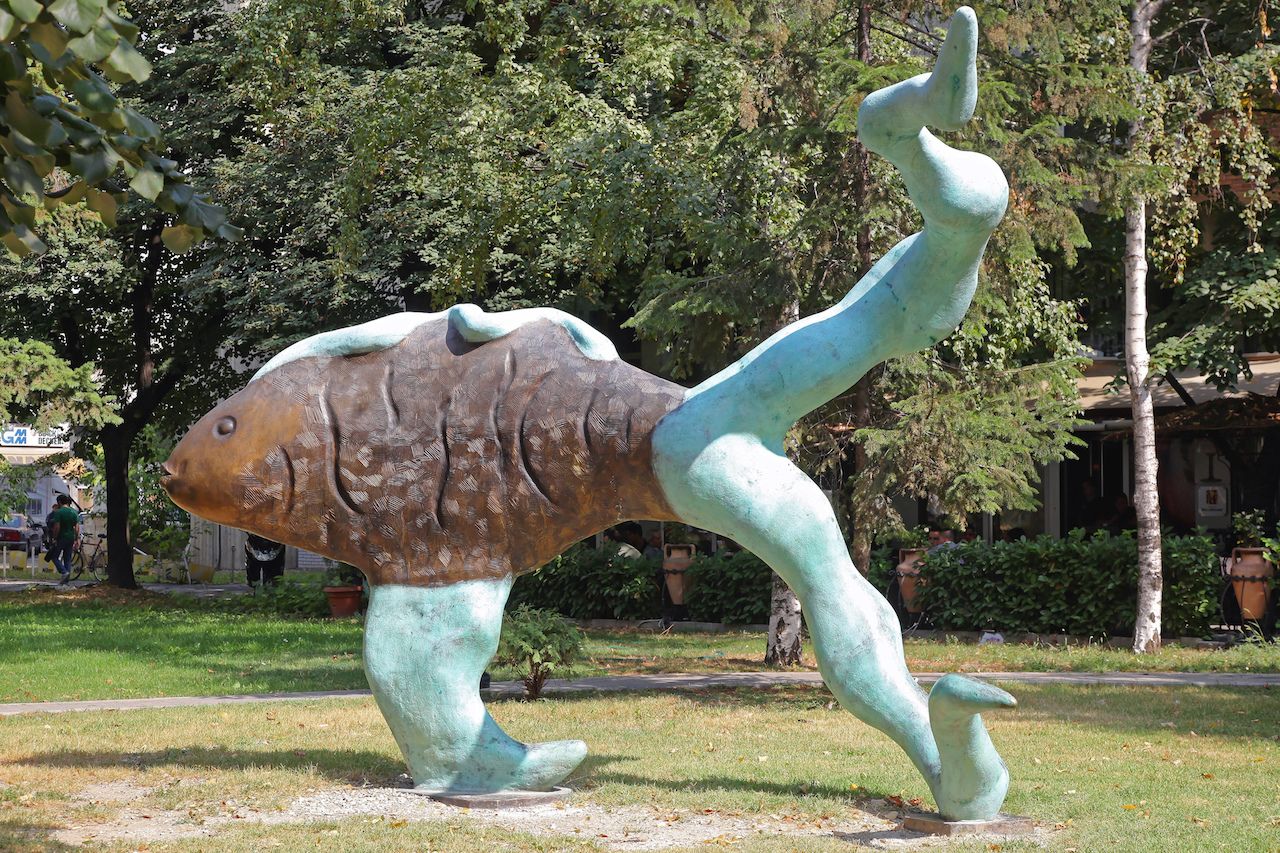 Big Bronze Fish Art Monument in Skopje, Macedonia