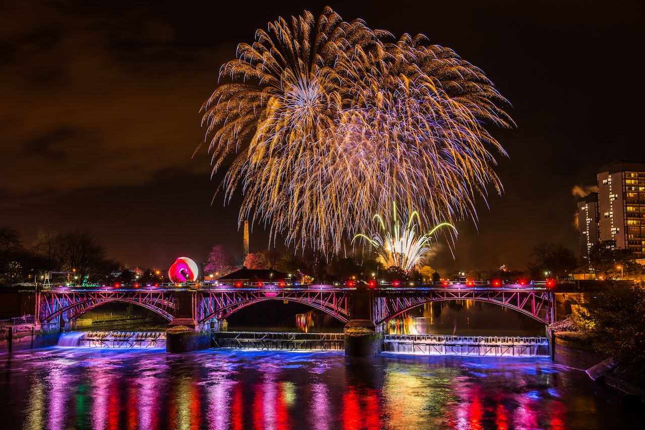 The annual Guy Fawkes firework display at Glasgow Green in Scotland